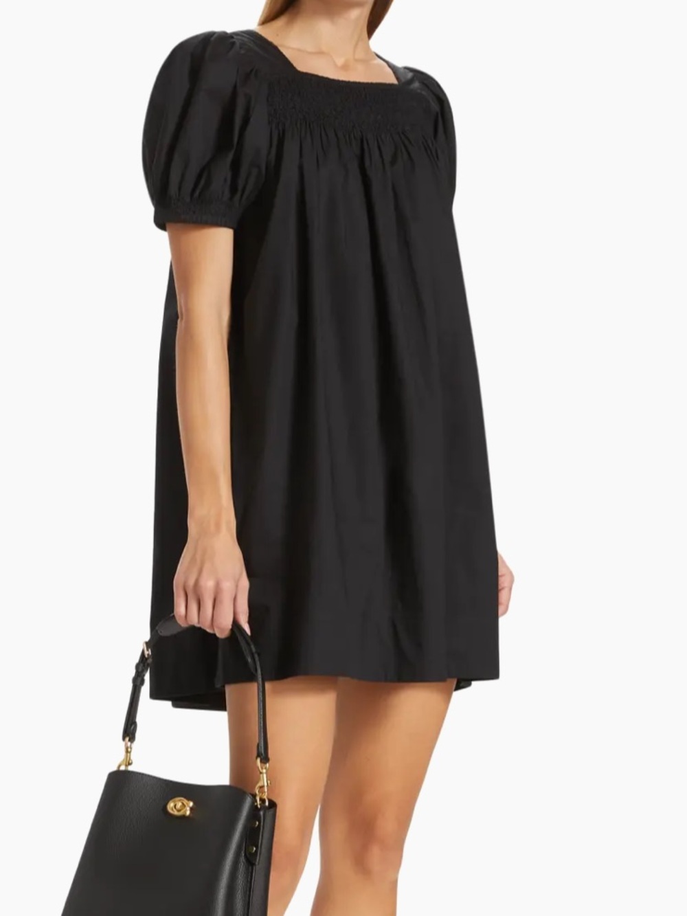 Doen Black Puff-Sleeve Mini Dress